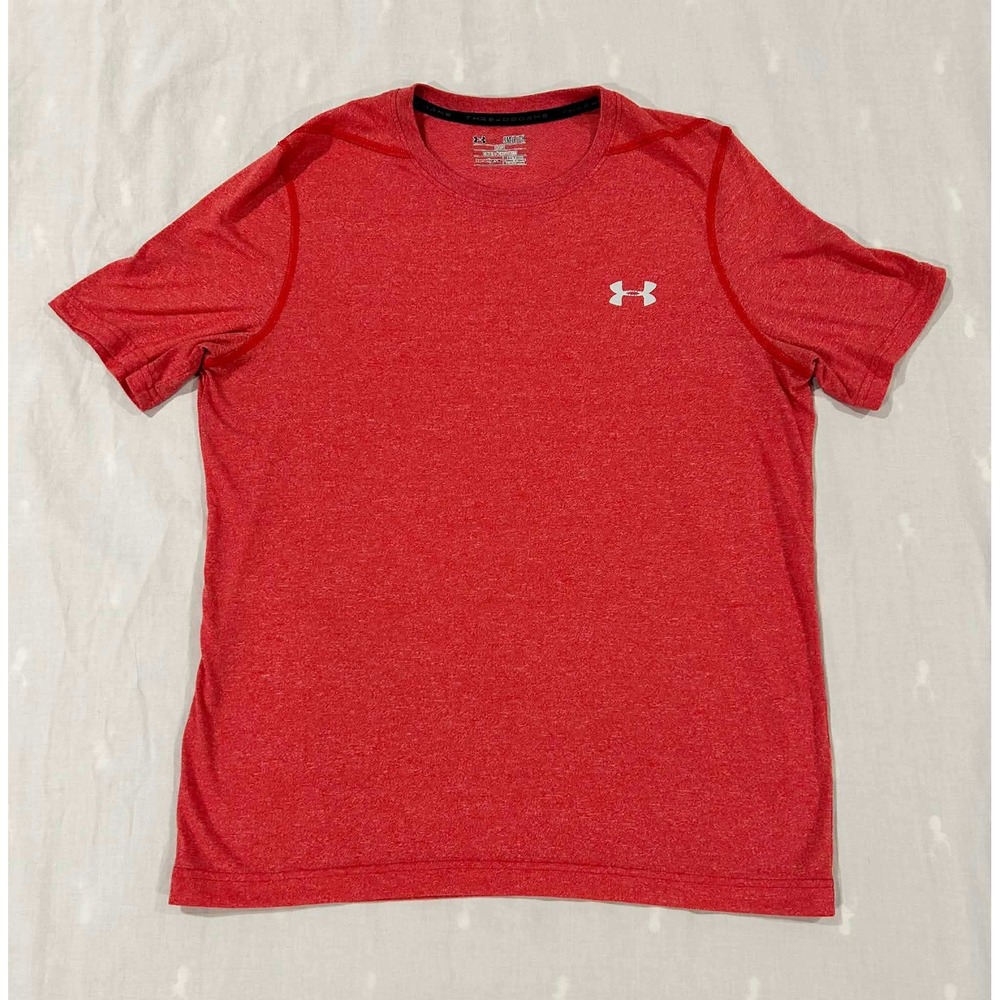 Under Armour Threadborne HeatGear Shirt Mens Small Red Heathered Loose Fit Tee